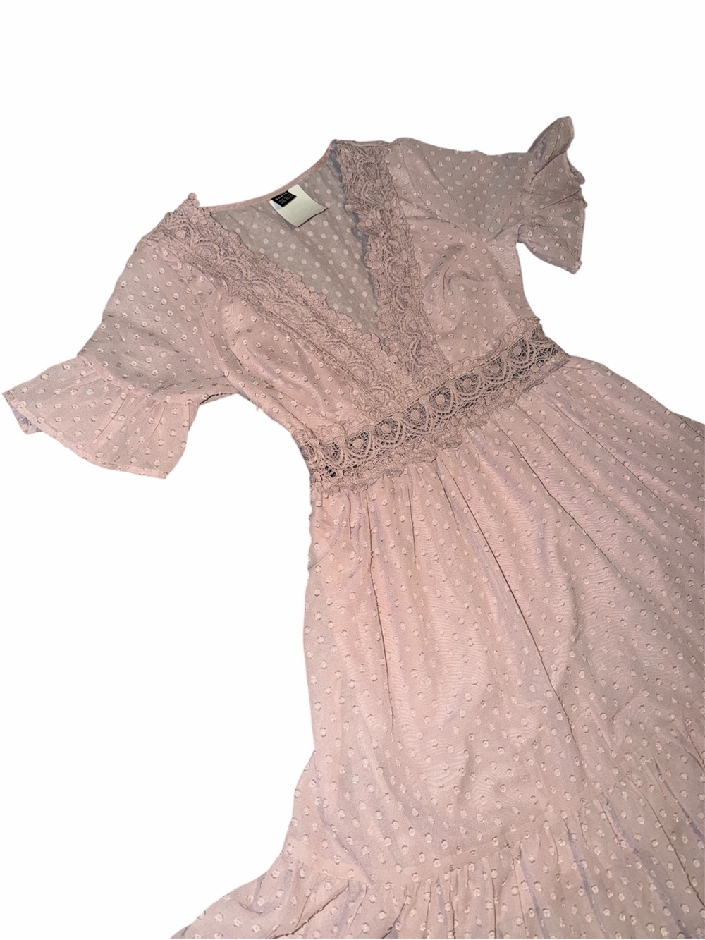 SHEIN Dusty Blush Eyelet Lace-Trim Maxi Dress